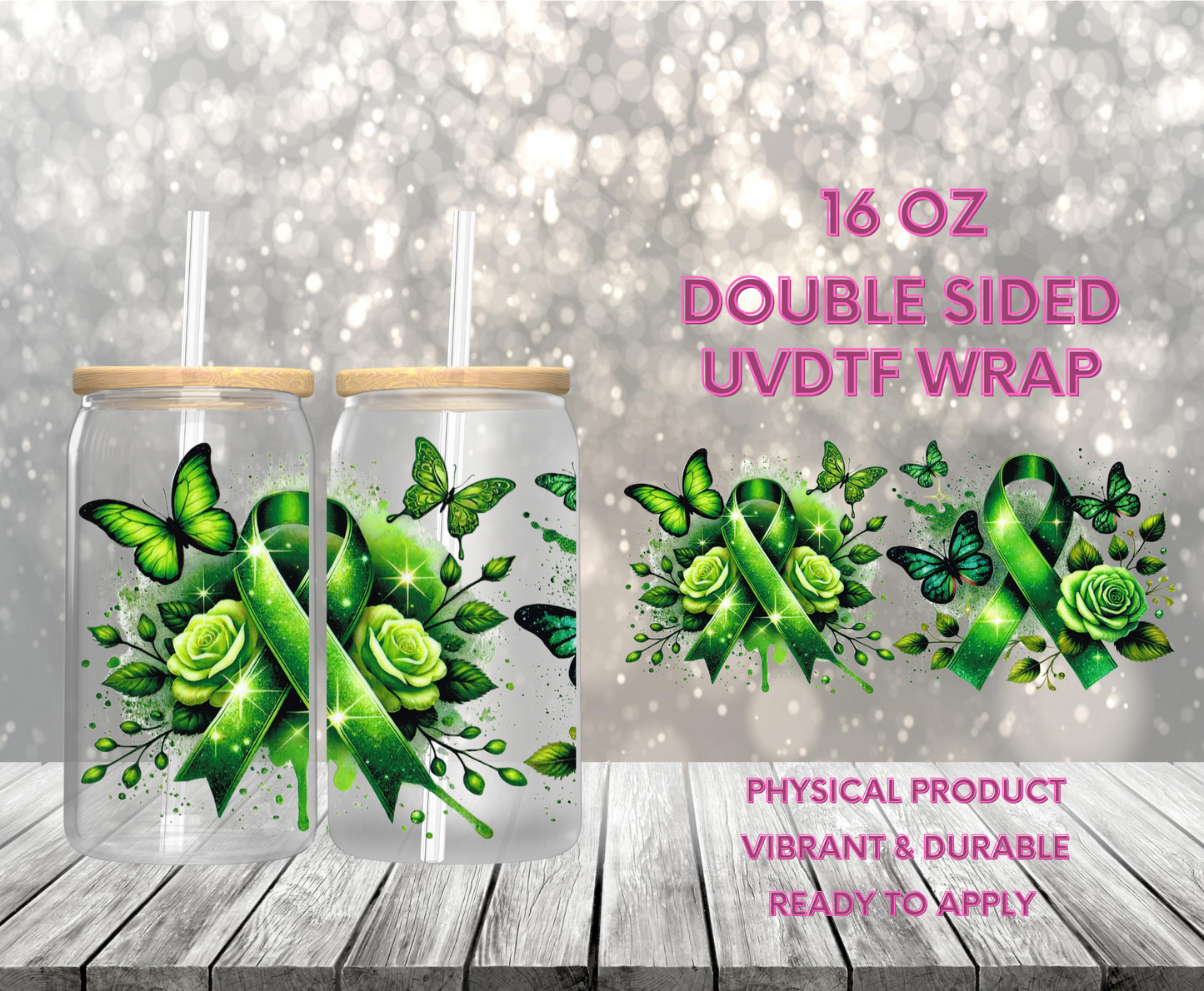 #1041 Green Awareness Ribbon, 16 oz Double-sided UVDTF