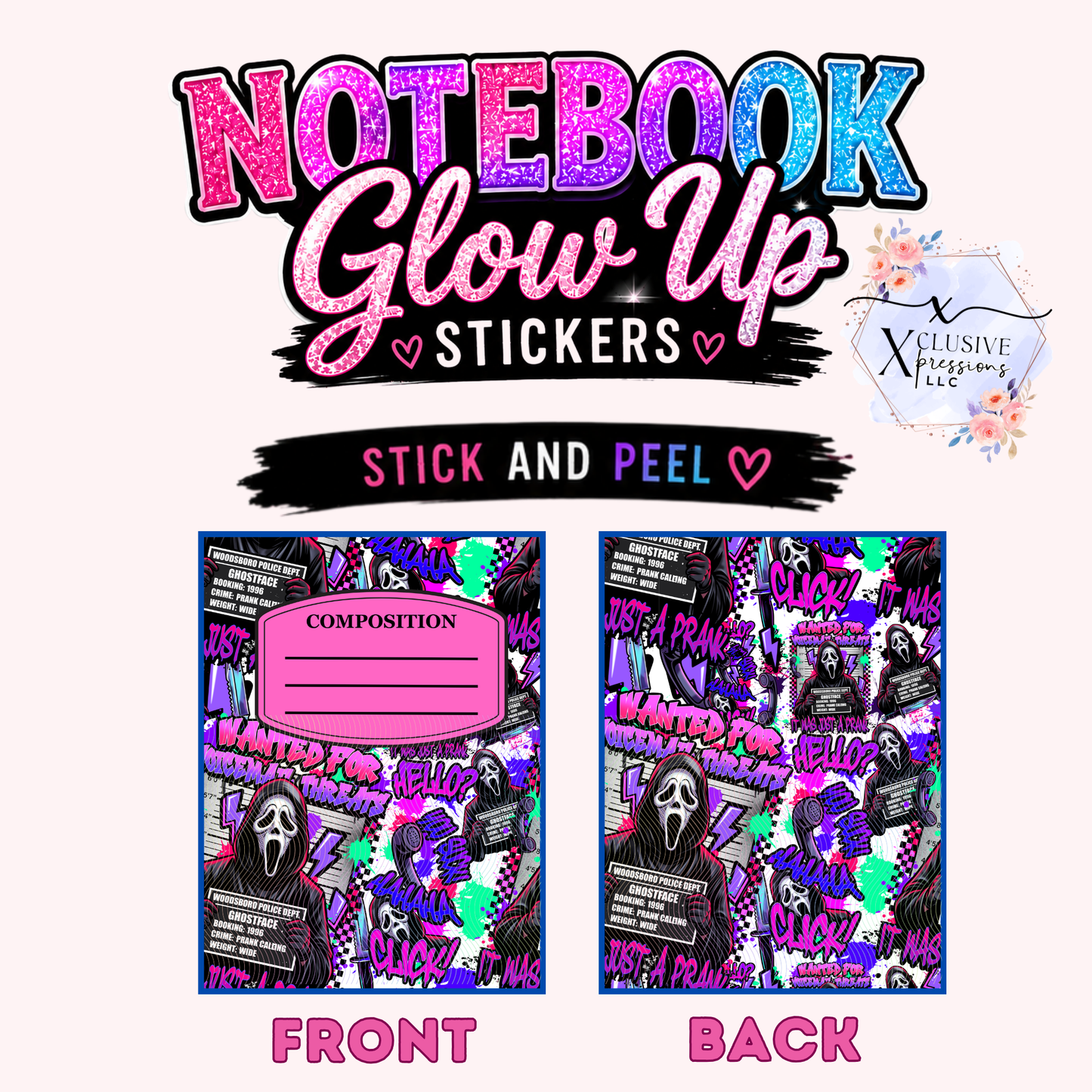 Ghost Face Hello, Notebook Glow Up™ Stickers