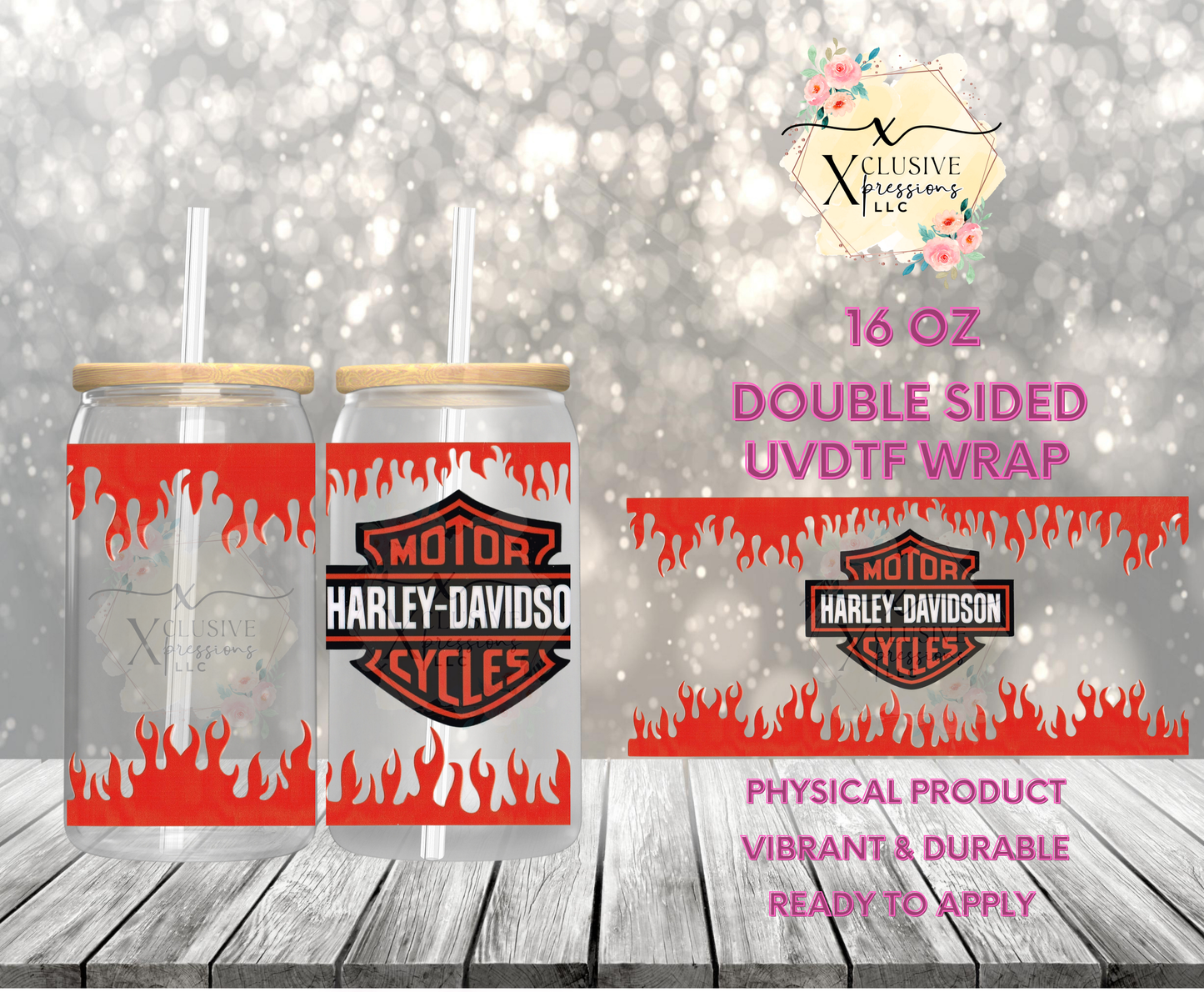 #883 Harley Motorcycle, Double-Sided 16 oz UVDTF