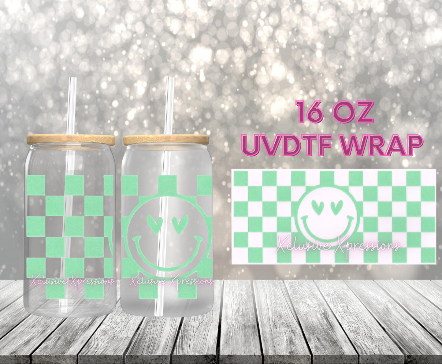 #74 Retro Smile Teal, 16 oz Clear Back UVDTF