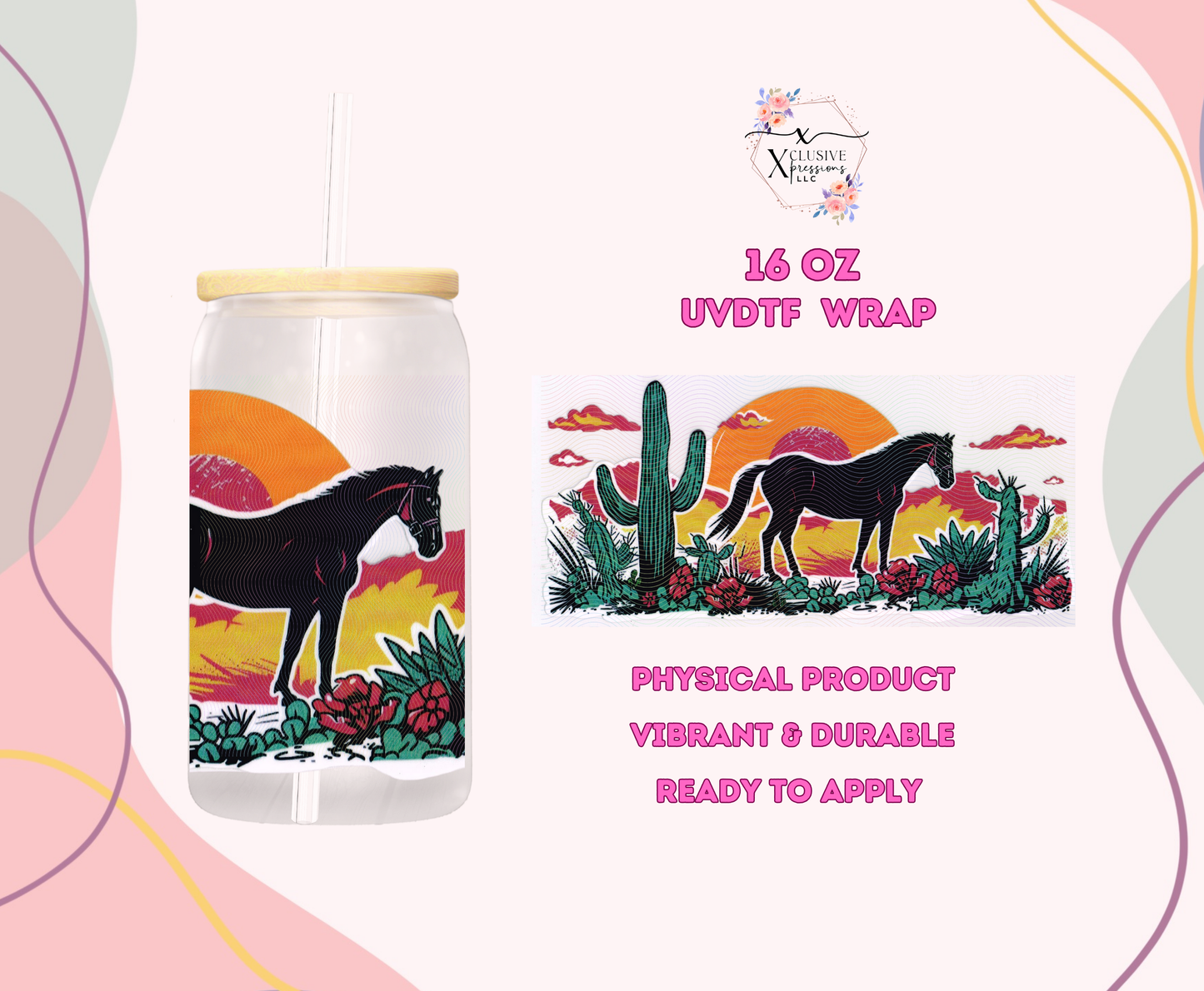 #1185 Horse Desert, Double-sided 16 oz UVDTF