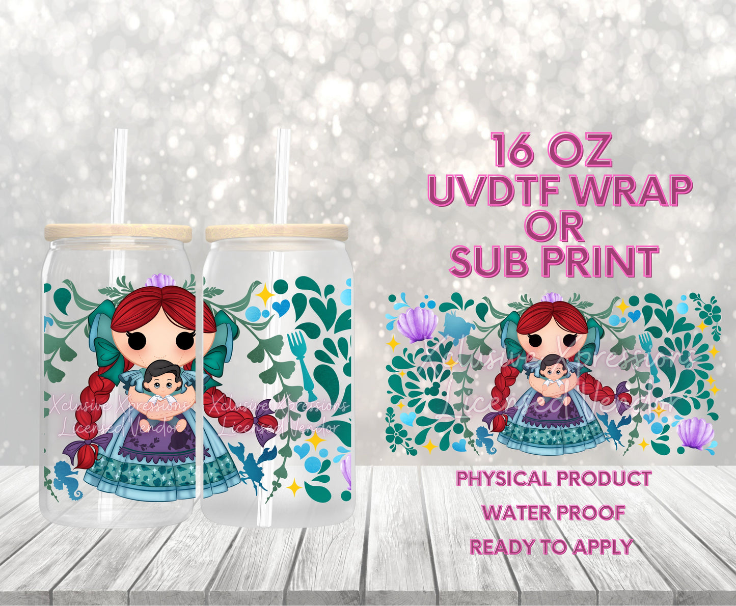 #620, Mermaid Princess Doll, 16 oz UVDTF P2O