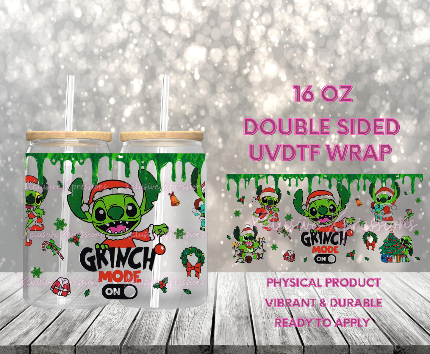 #843, Green Guy Xmas Stich, Double Sided 16 oz UVDTF