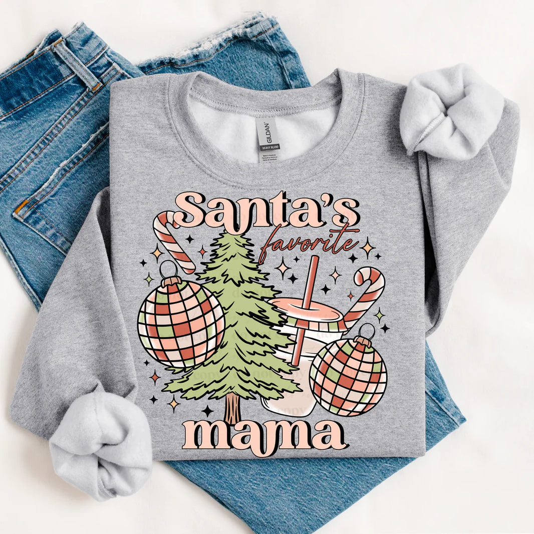 Santa’s Favorite Mama, Glitter Clear Film Screen Print