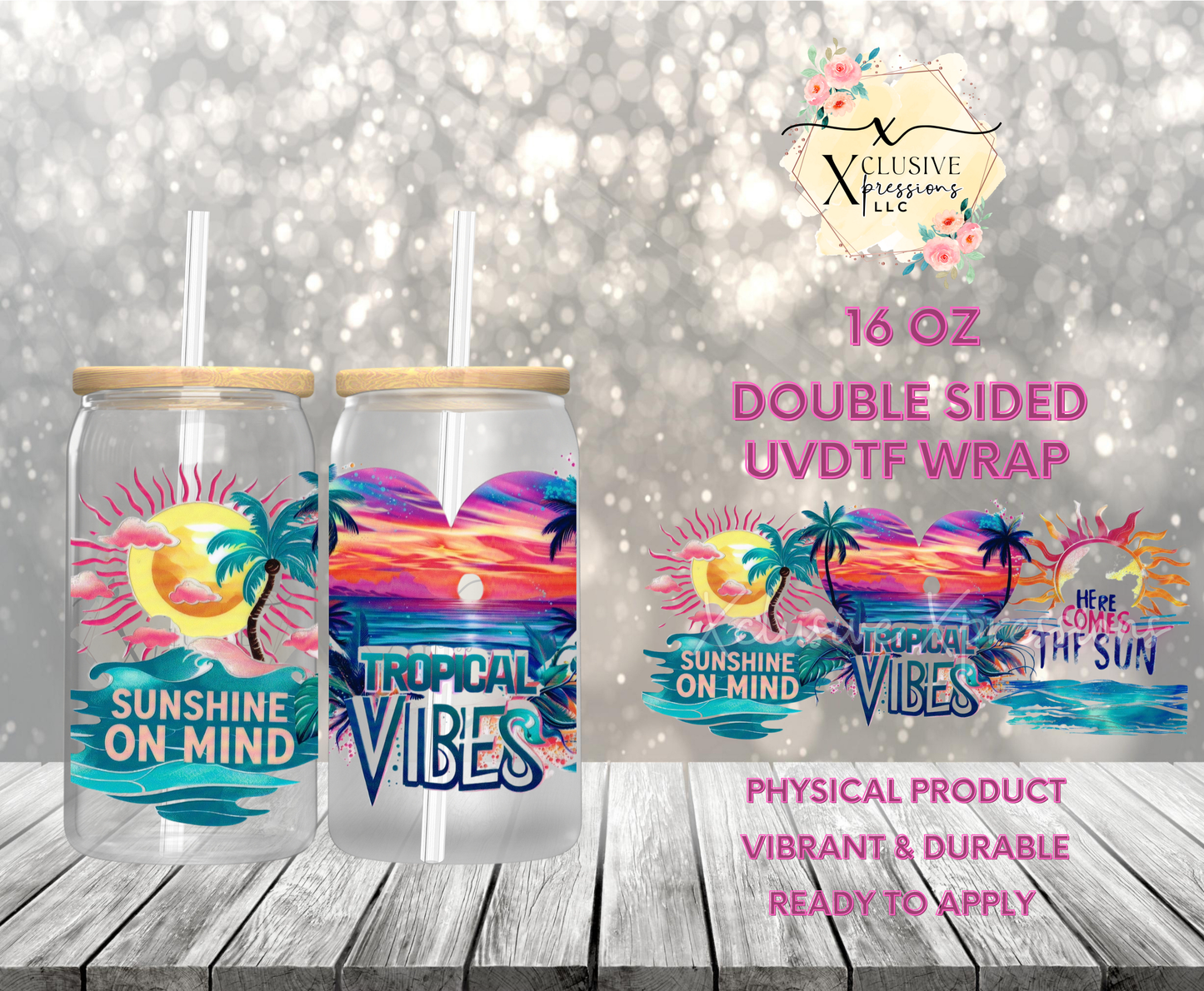 #885 Beach Vibes, Double-Sided 16 oz UVDTF