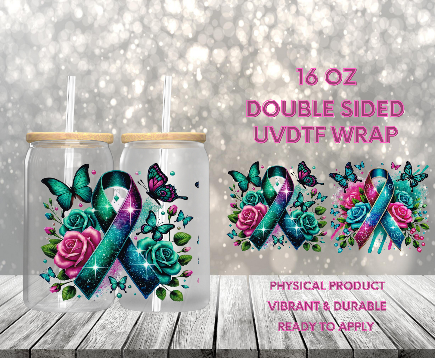 #1042 Teal Awareness Ribbon, 16 oz Double-sided UVDTF