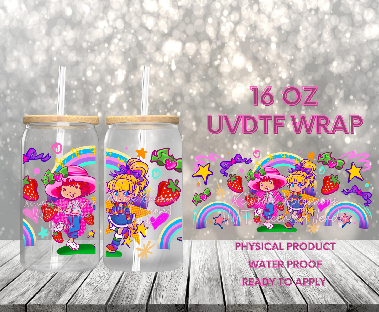 #623 Strawberry & Rainbow Girls,  16 oz UVDTF P2O