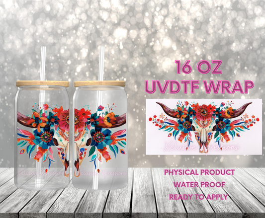 #16 Boho Flower Skull, 16 oz UVDTF RTS