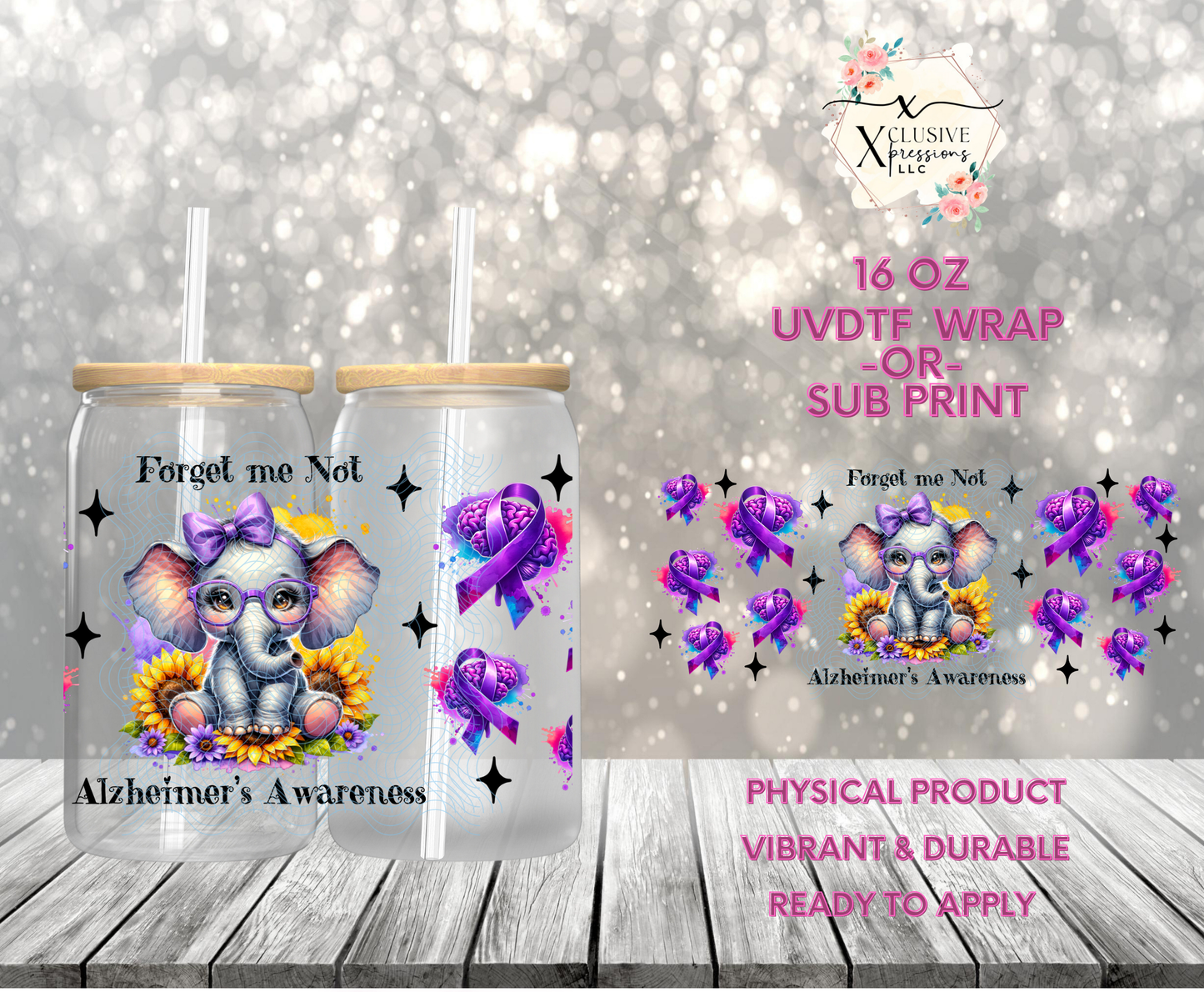 Forget Me Not Alzheimer’s Awareness, 16 oz UVDTF