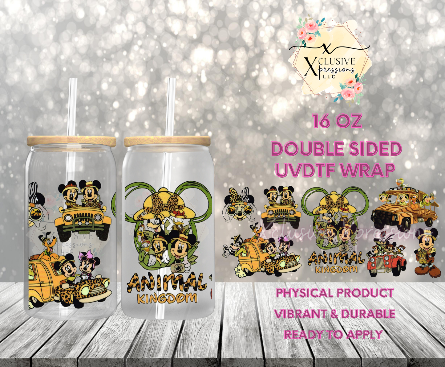 #877, Mouse Safari, Double-Sided 16 oz UVDTF