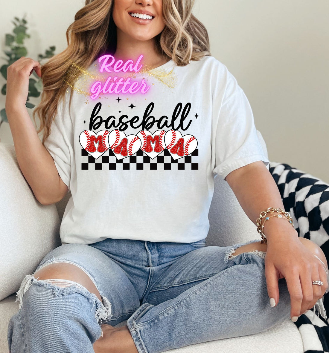 Baseball Heart Mama, Glitter DTF Screenprint
