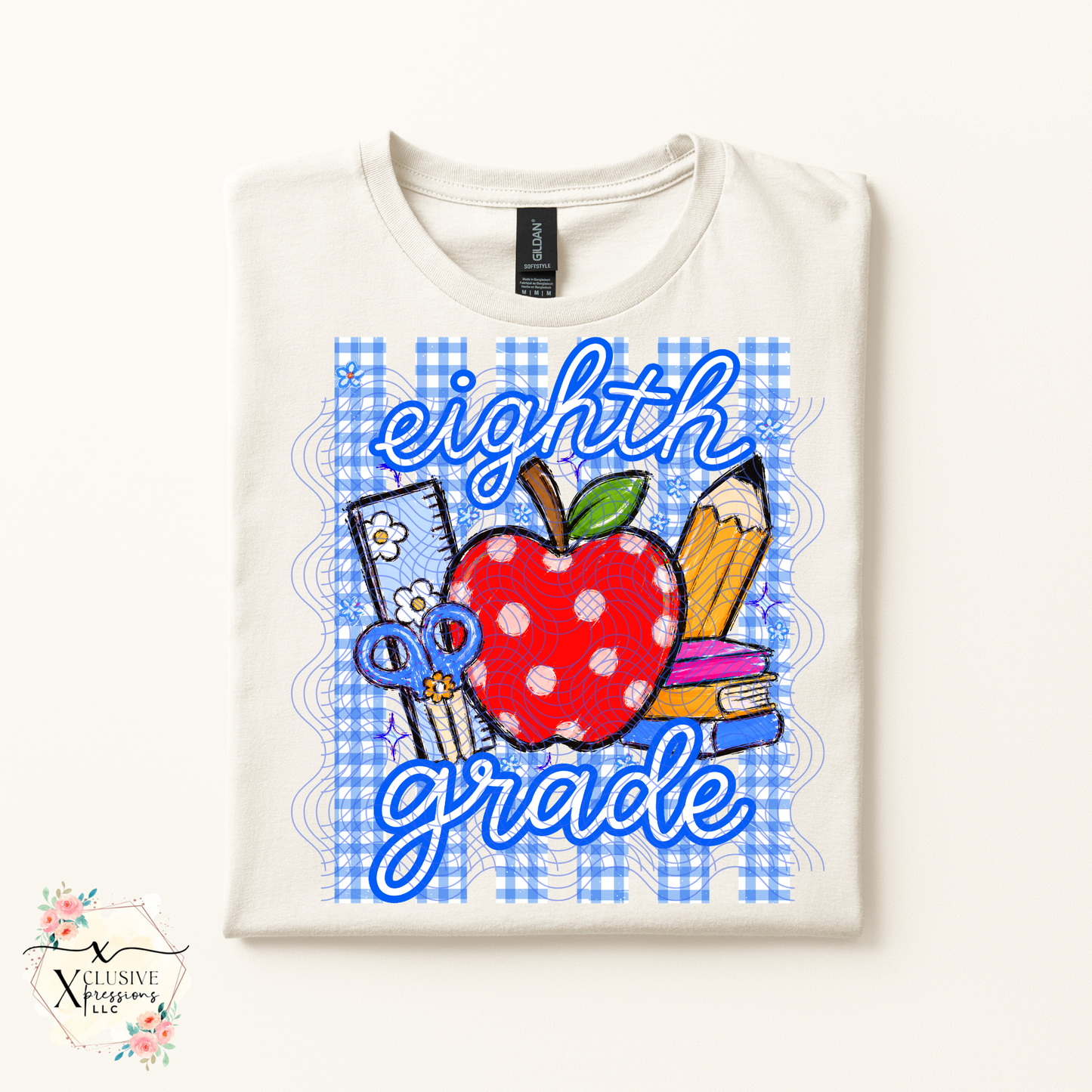 School Grade Striped Preppy Apple, DTF P2O