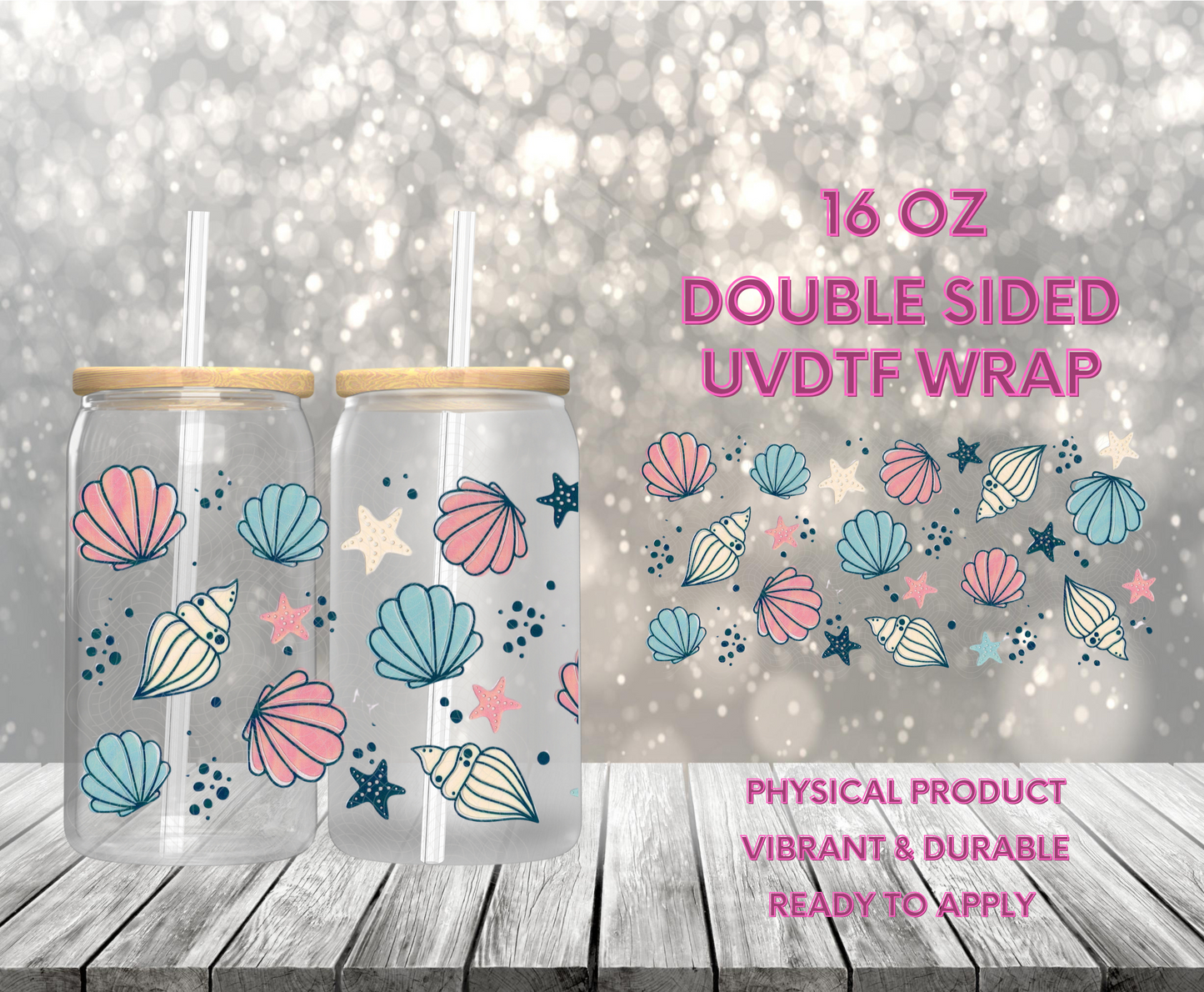 #989 Seashells, 16 oz Double-sided UVDTF