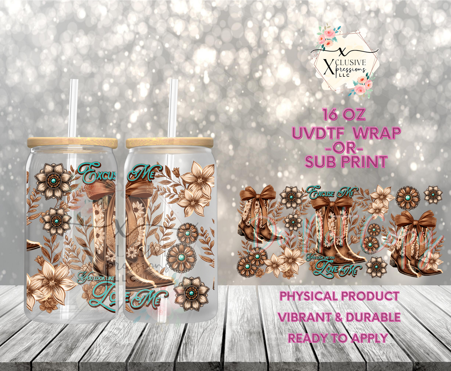 #915 Boots & Love, 16 oz UVDTF P2O