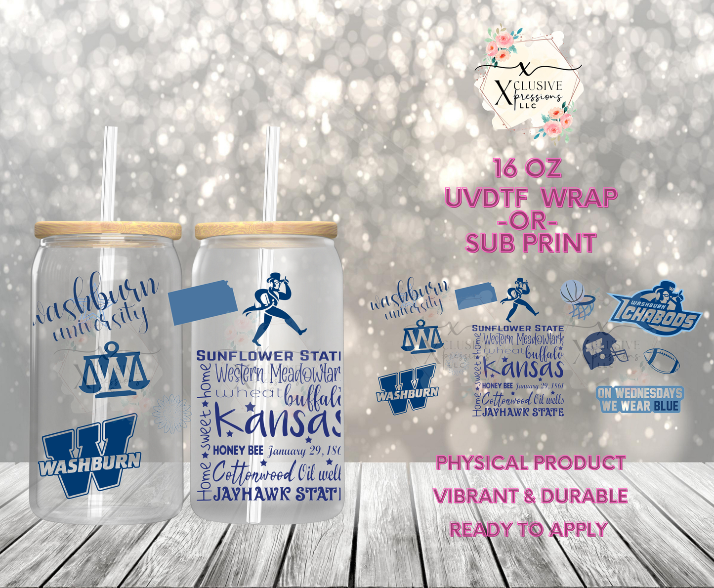 #912 Kansas Univeristy, 16 oz UVDTF P2O