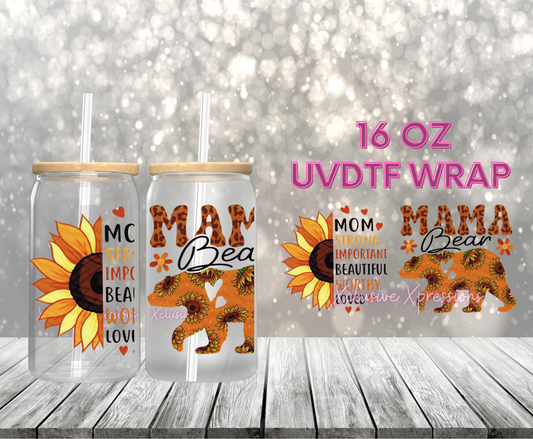 #66 Mama Mom Bear Sunflower, 16 oz UVDTF