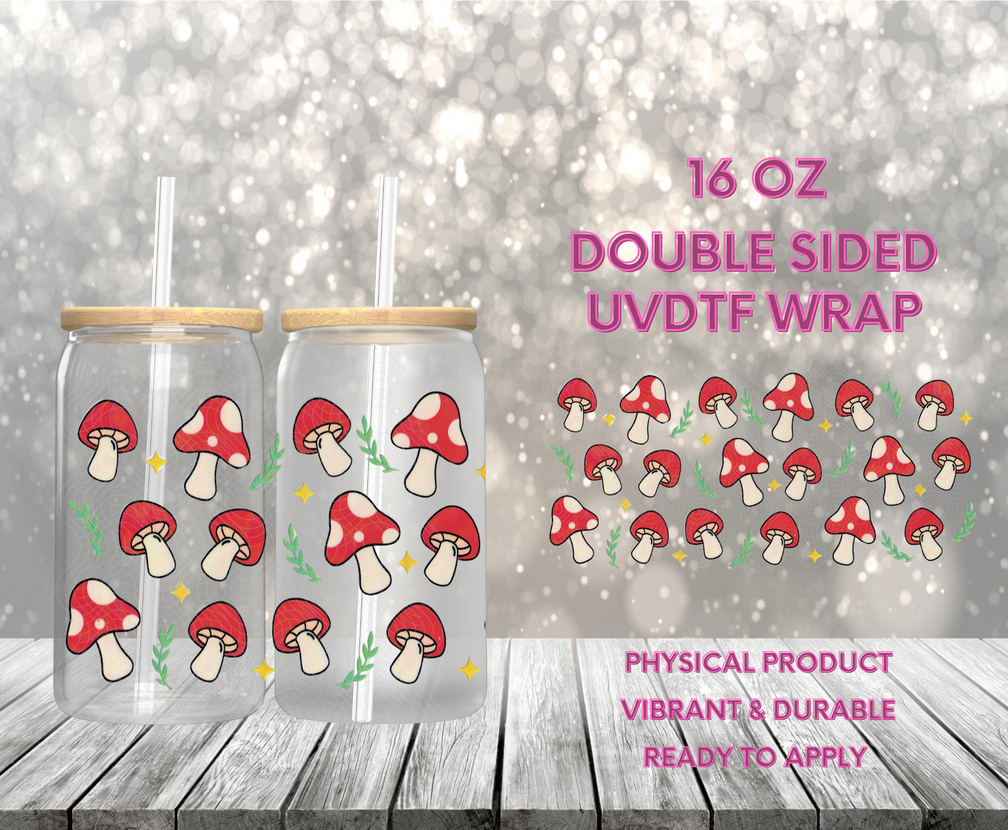 #983 Retro Mushrooms, 16 oz Double-sided UVDTF