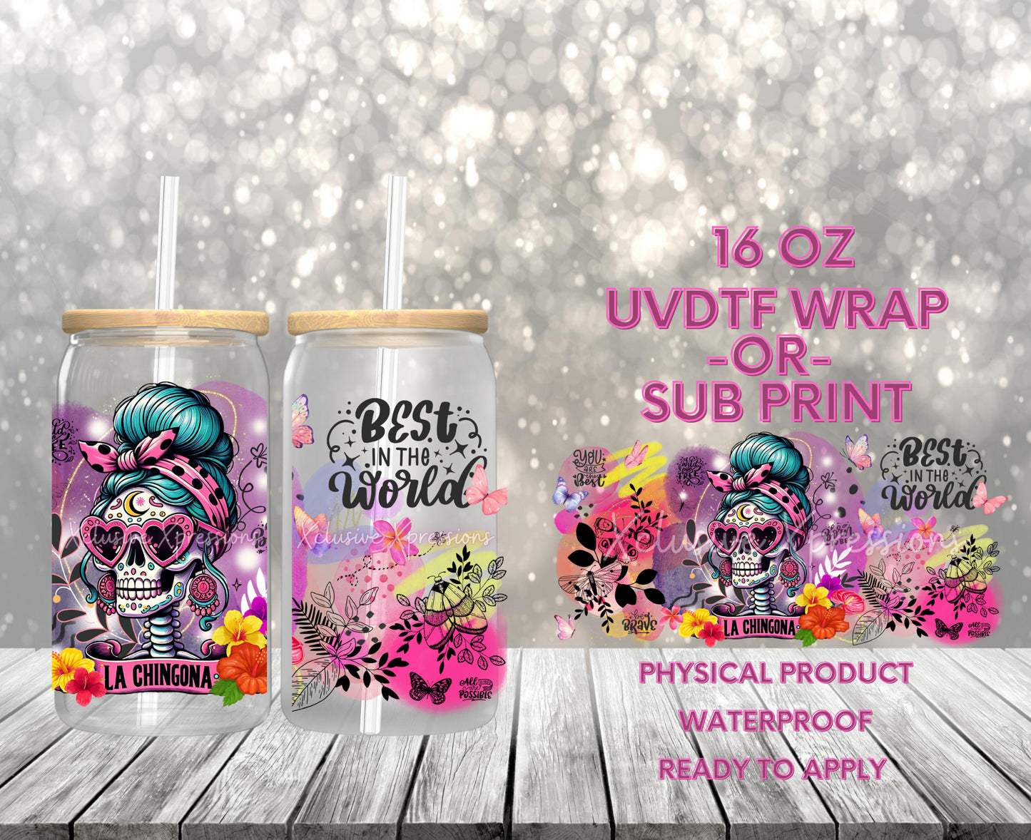 #606 La Chingona Skeleton, POD 16 oz UVDTF P2O