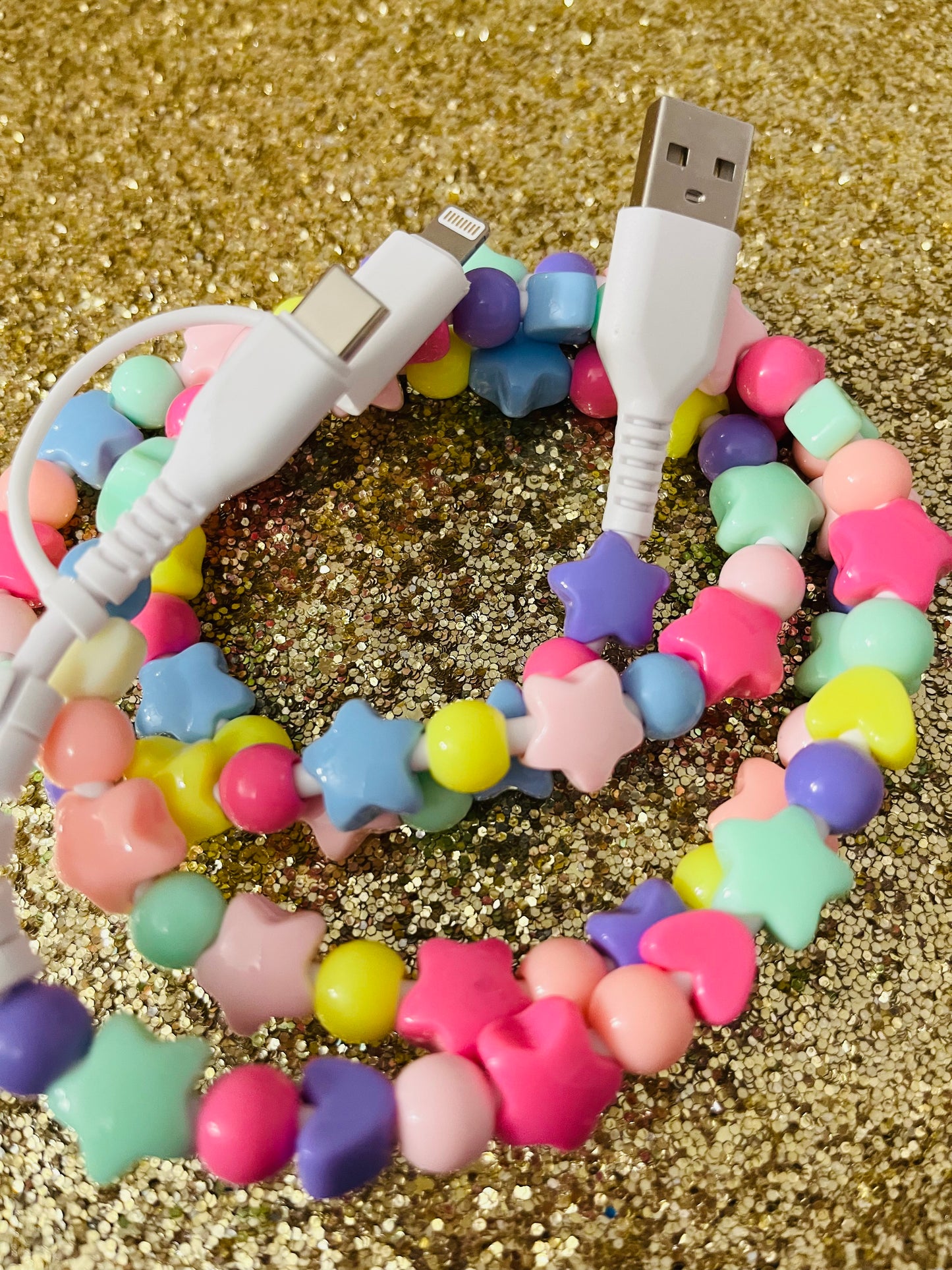 Star Beaded Pastel Charger, USB-A USB-C