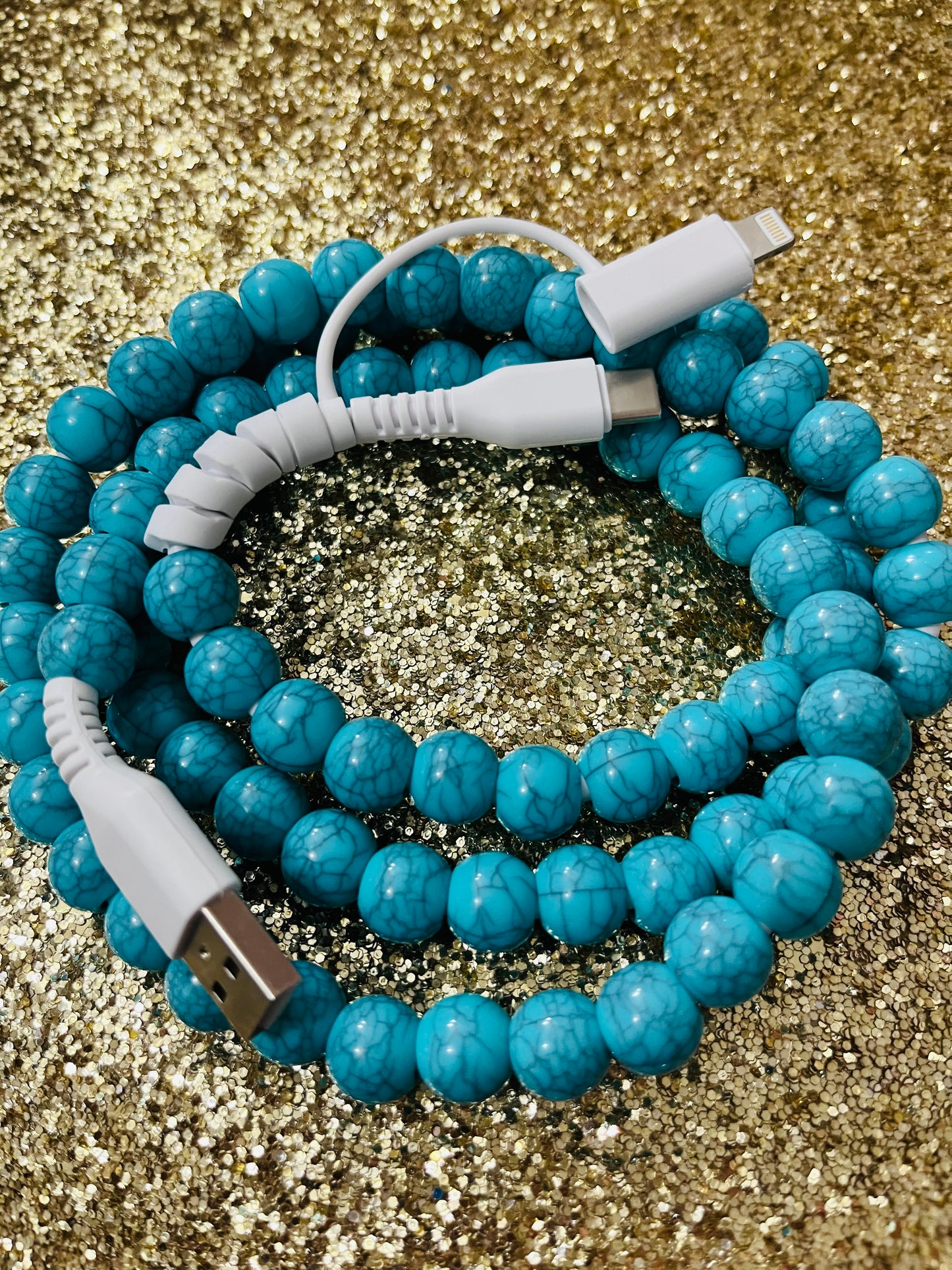 Teal Beaded Charger, USB-A USB-C