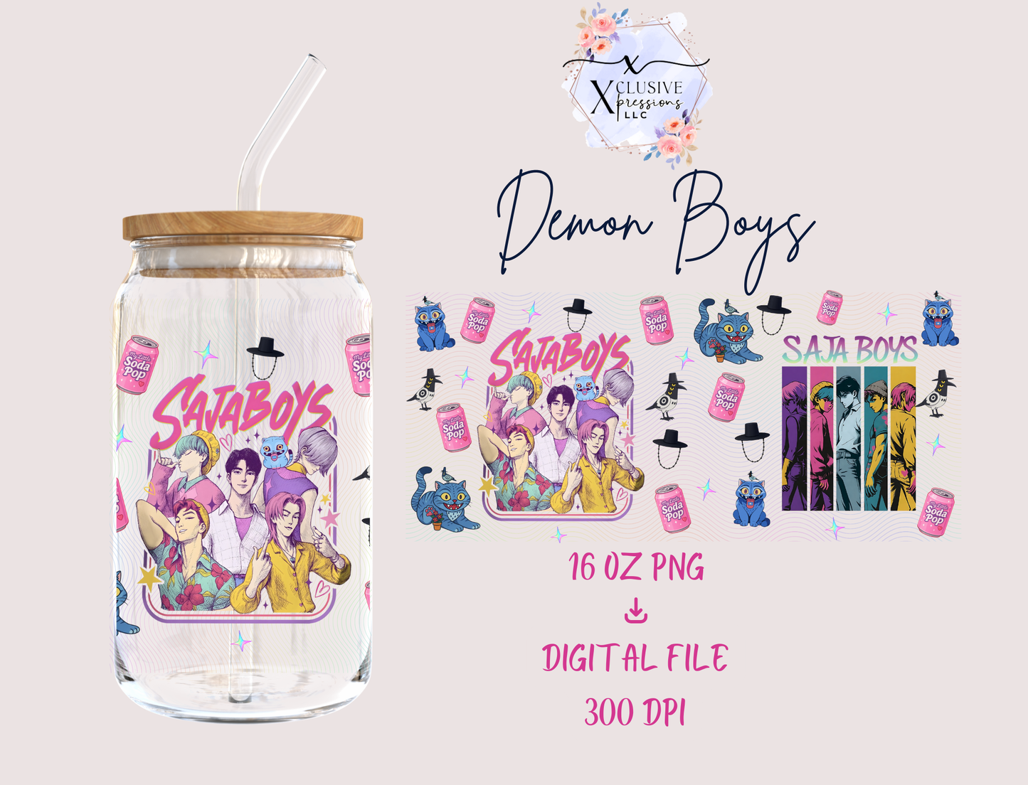 KPop Demon Boys PNG Digital, 16 oz UVDTF Digital