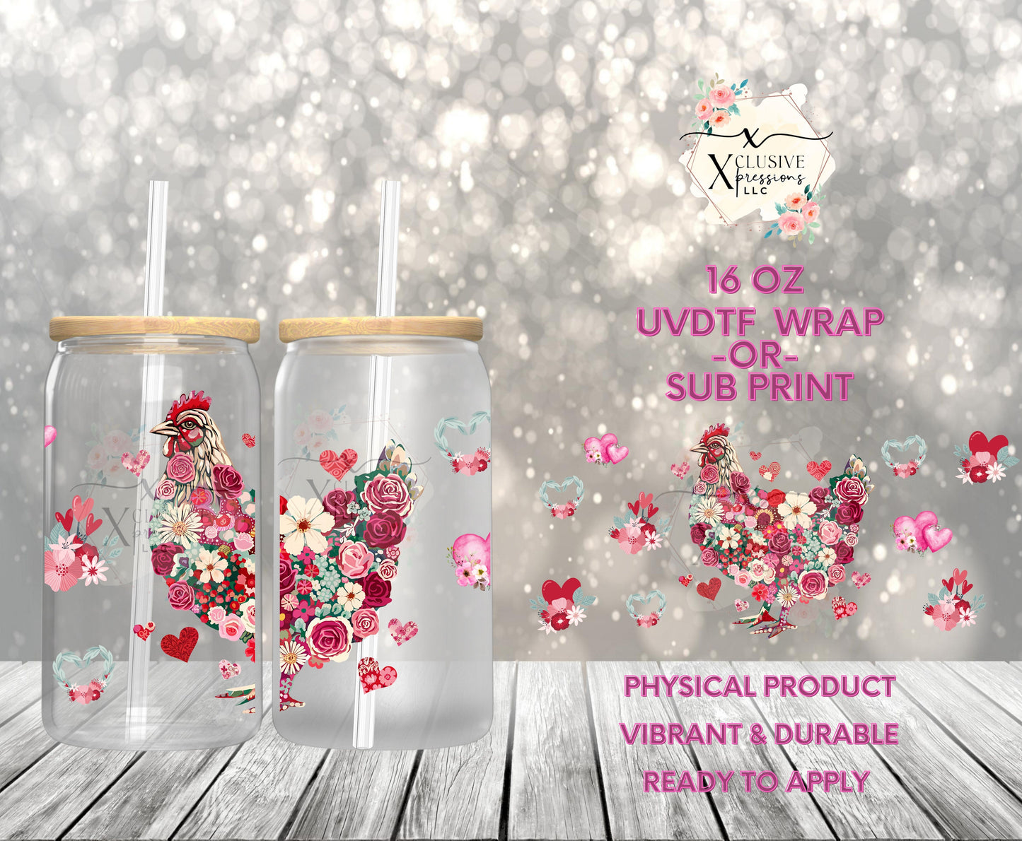 #972 Floral Rose Chicken, 16 oz UVDTF P2O