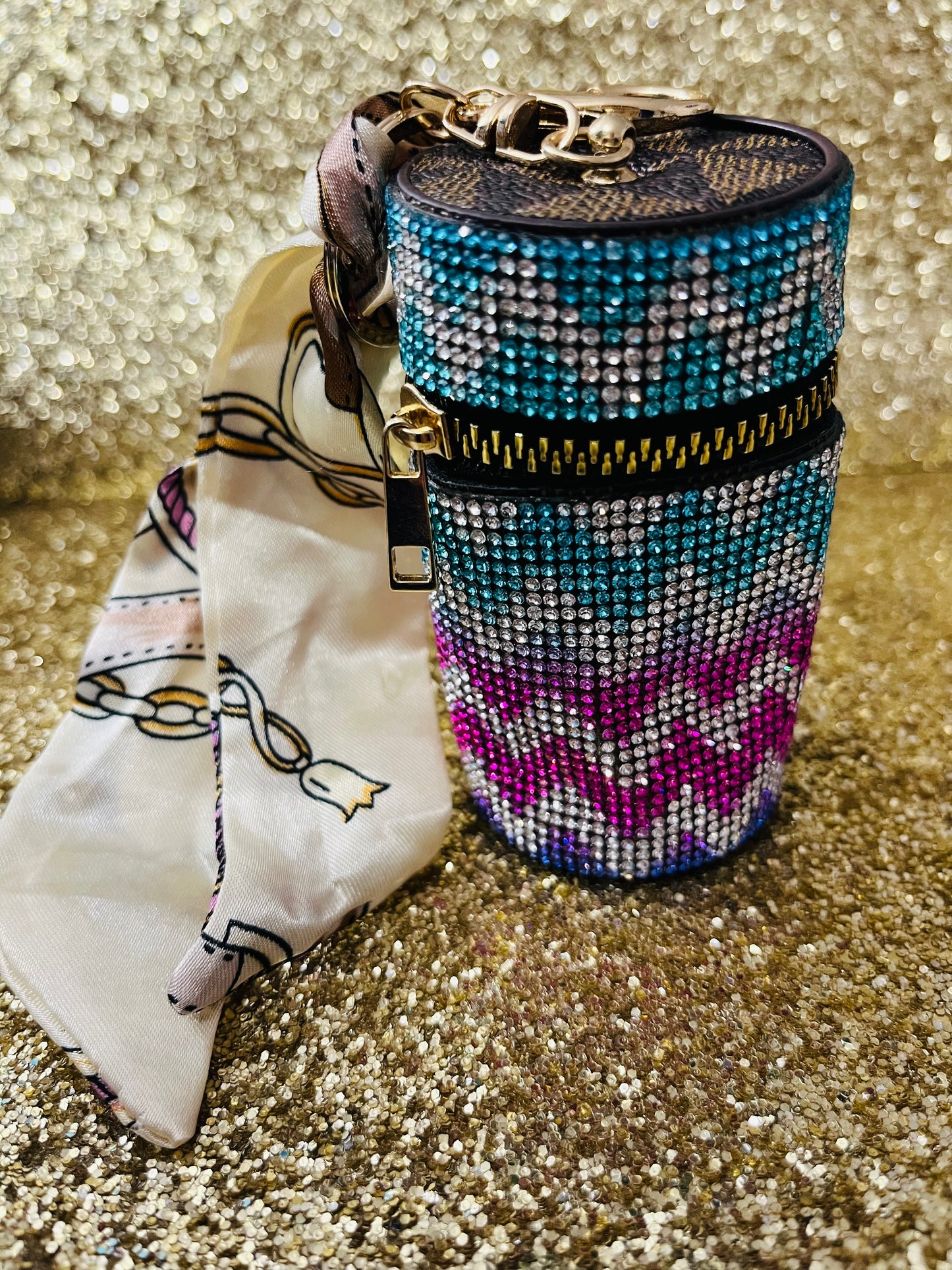 Zigzag Rhinestone Zipper Pouch Keychain