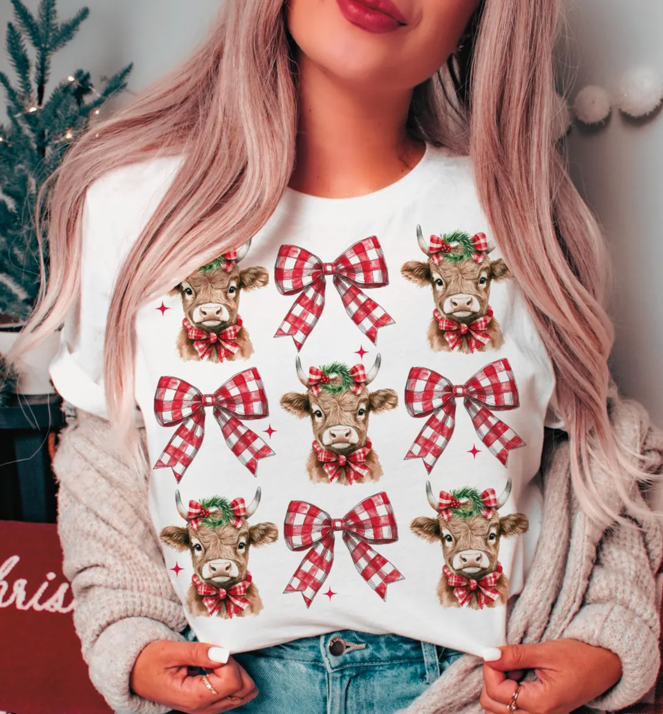 Highland Cow Bow, Glitter Screenprint