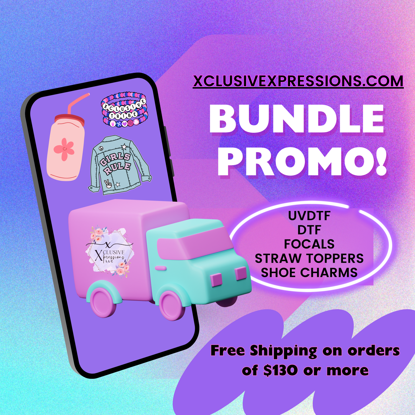 BUNDLE PROMO: UVDTF, DTF, FOCALS, STRAW TOPPERS & SHOE CHARMS