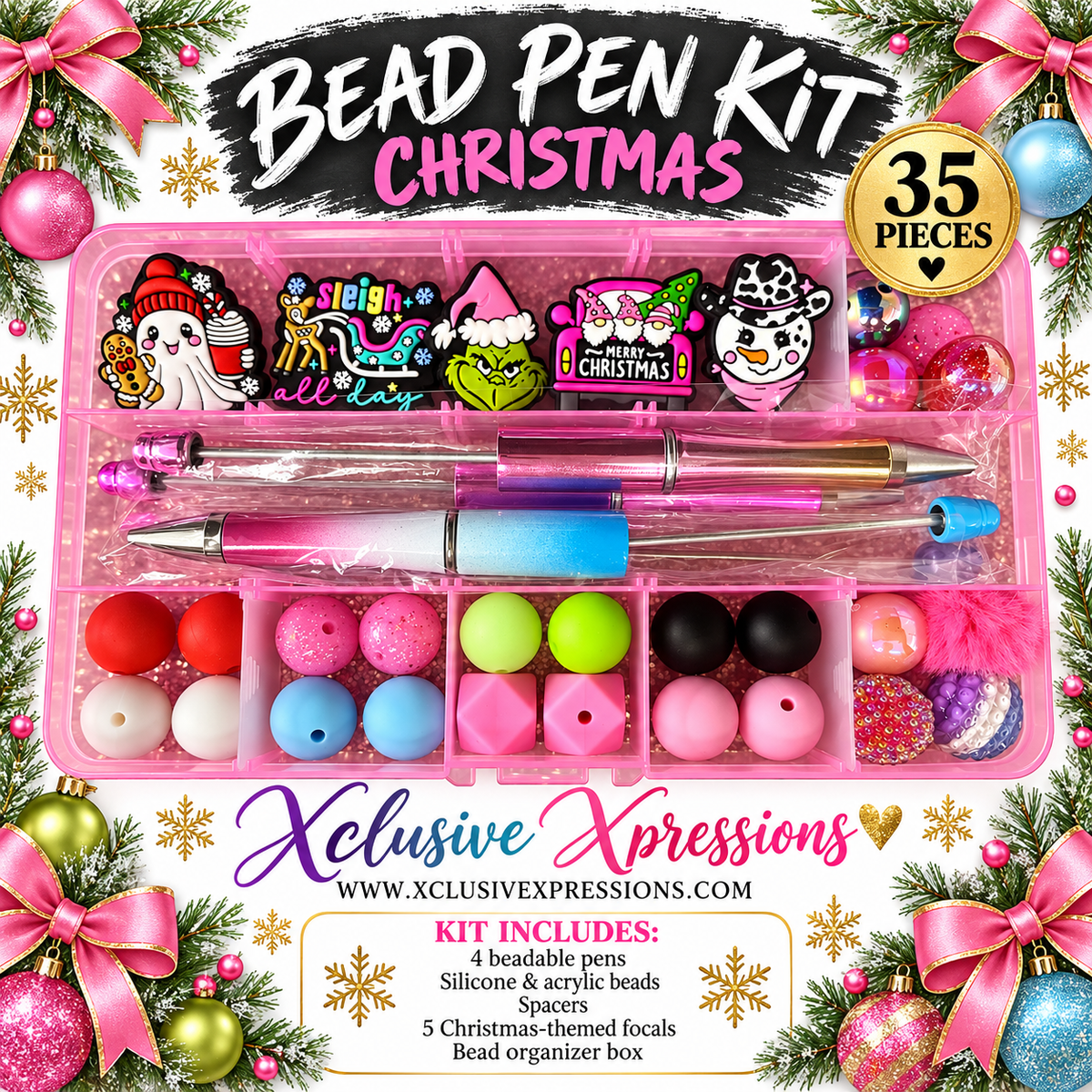 Christmas Beadable Pen Kit (35 piece Kit + Organizer) Limited Edition