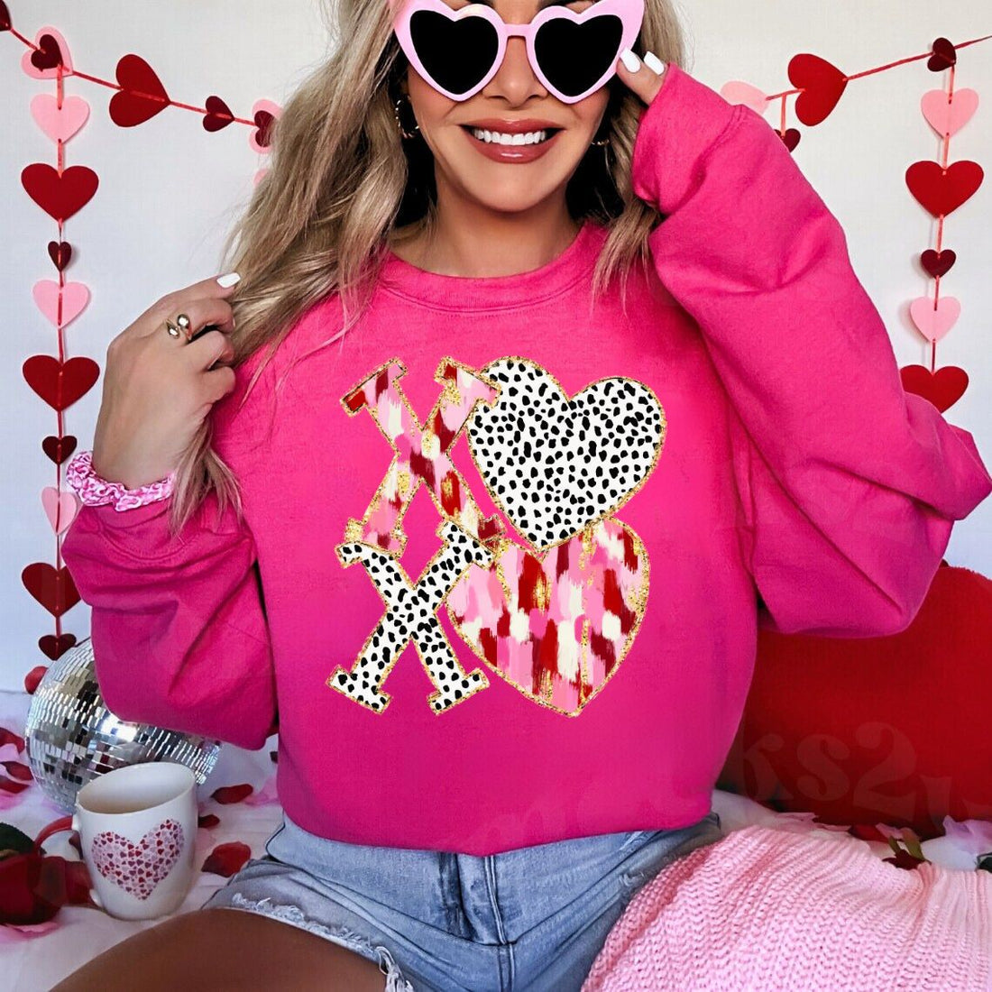 Xoxo Pink Paint & Cow Heart, Glitter DTF Screenprint