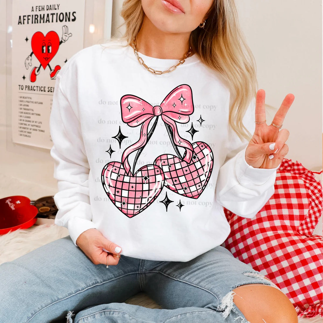 Cherry Hearts, Glitter DTF Screenprint