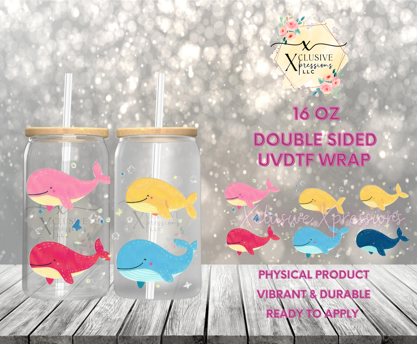 #889 Whales, Double-Sided 16 oz UVDTF