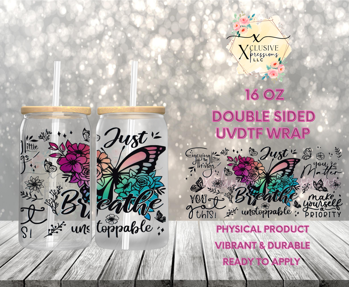 #894 Just Breathe, Double-Sided 16 oz UVDTF