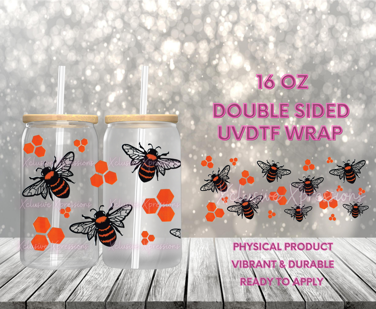#898 Bees, Double-Sided 16 oz UVDTF