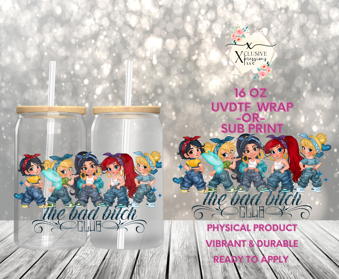 #952 Bad B Club Princess, 16 oz UVDTF P2O