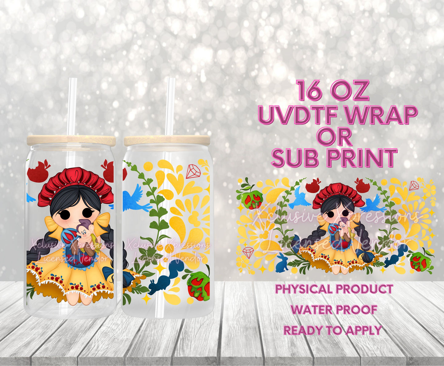 #619, Snow Princess Doll, POD 16 oz UVDTF P2O