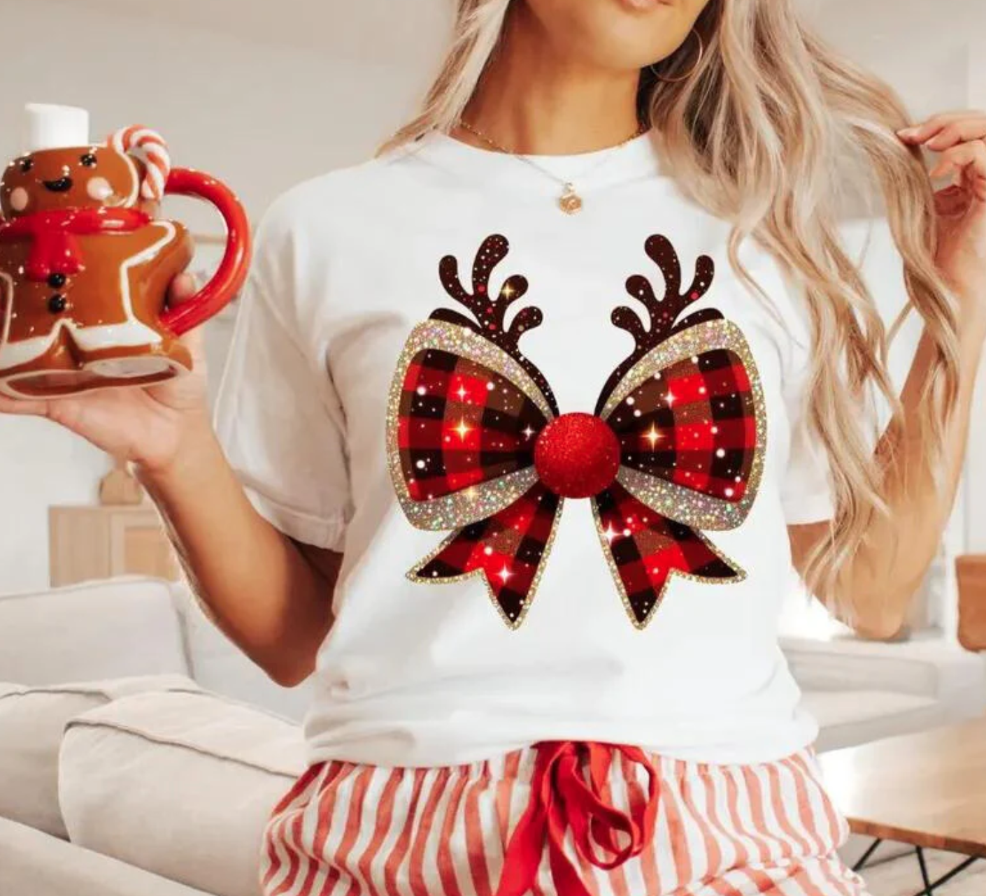 Reindeer Bow, Glitter Screenprint