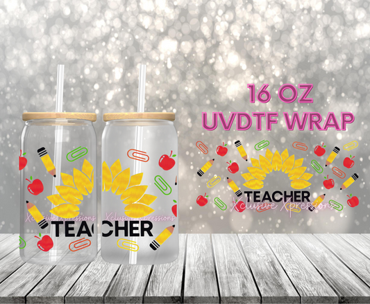 #68 Teacher Sunflower, 16 oz UVDTF
