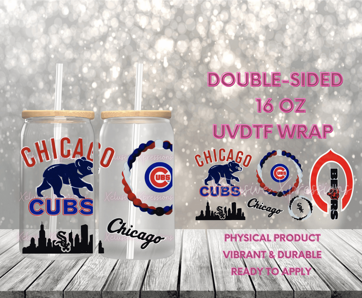 #739 Chicago Cubs Baseball, Double Sided 16 oz UVDTF