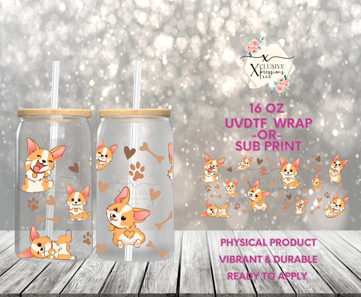 #909 Corgi Dog, 16 oz UVDTF POD
