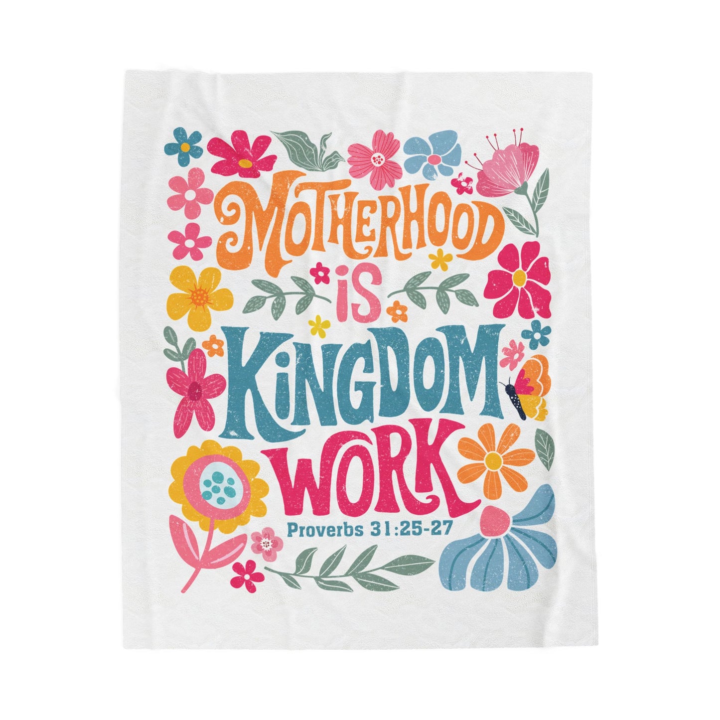 Motherhood is Kingdom Work Plush Blanket - Cozy Floral Throw for Moms