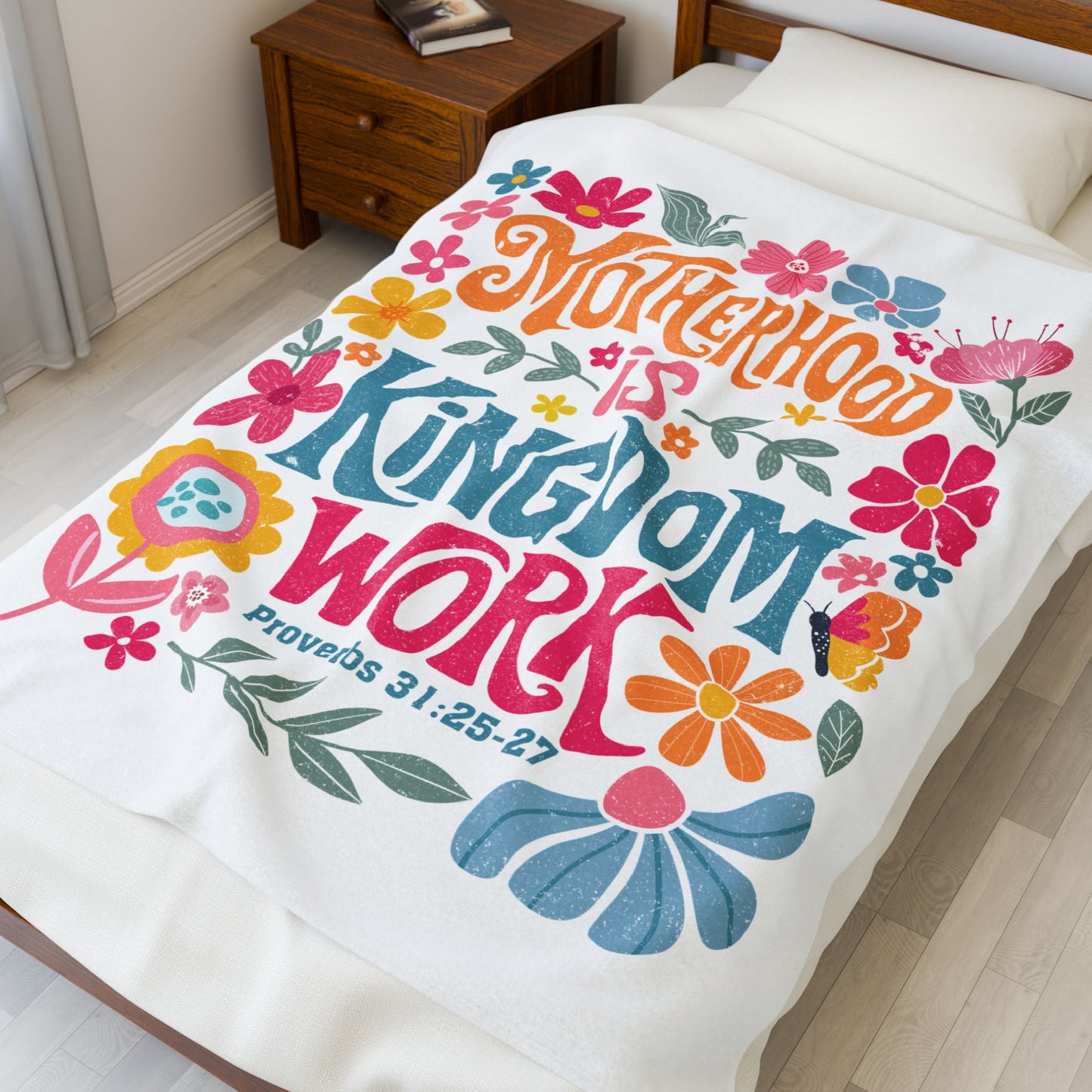Motherhood is Kingdom Work Plush Blanket - Cozy Floral Throw for Moms