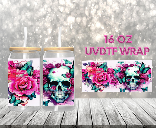 #447 Flower SkulL, 16 oz UVDTF
