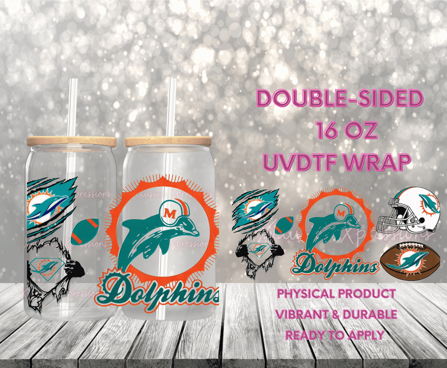 #722 Miami Dolphins Football, 16 oz Double-Sided UVDTF
