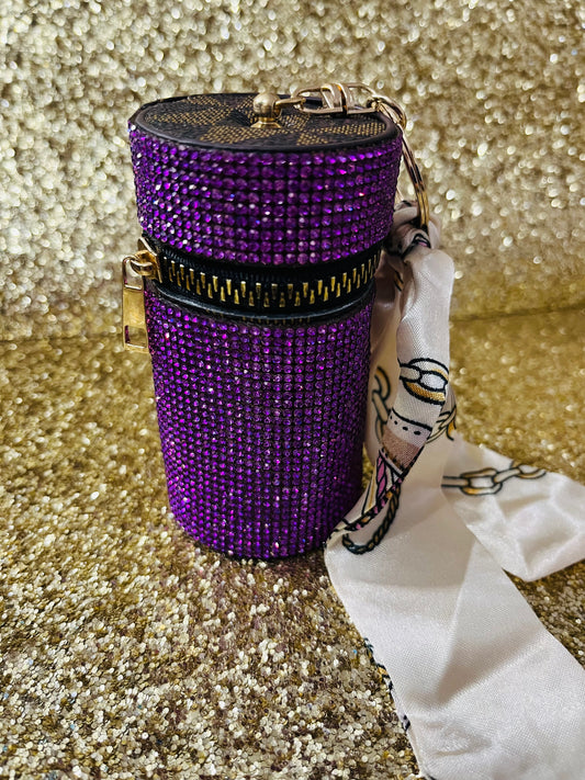 Purple Rhinestone Zipper Pouch Keychain