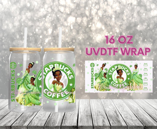 #47 Princess Tiana, 16 oz Clear Back UVDTF