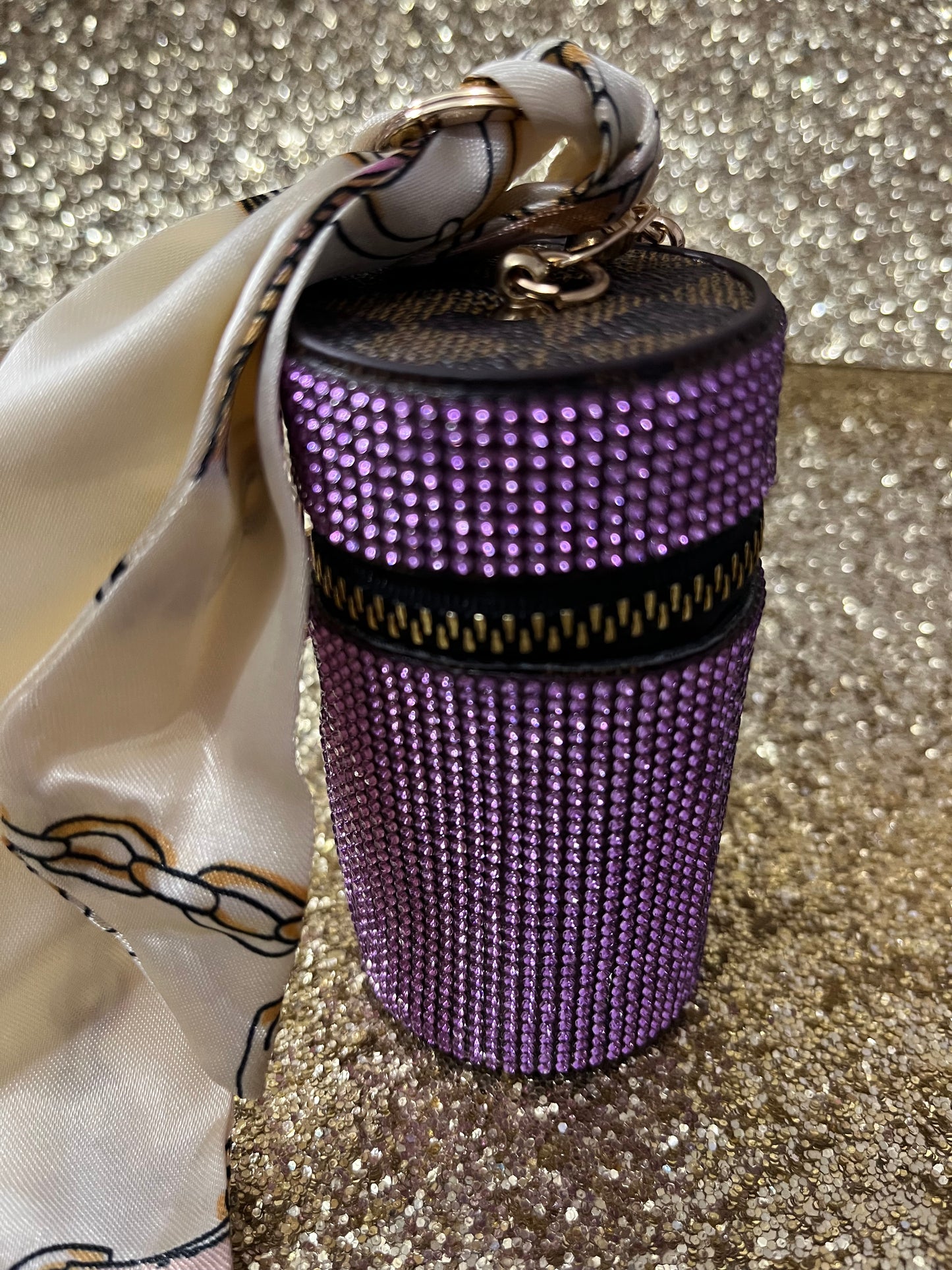 Lavender Rhinestone Zipper Pouch Keychain