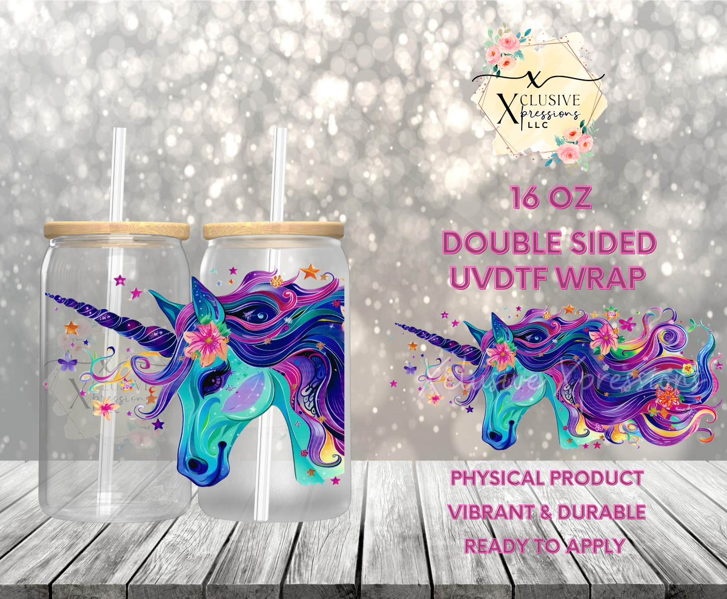 #886 Unicorn, Double-Sided 16 oz UVDTF