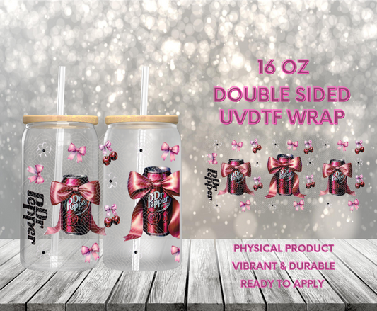 #981 Dr. Pep Drink & Bow, 16 oz Double-sided UVDTF